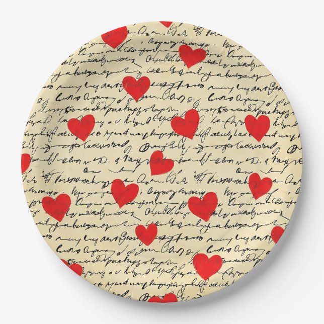 Modern Heart Pattern with Script Background (17) Paper Plates (Front)