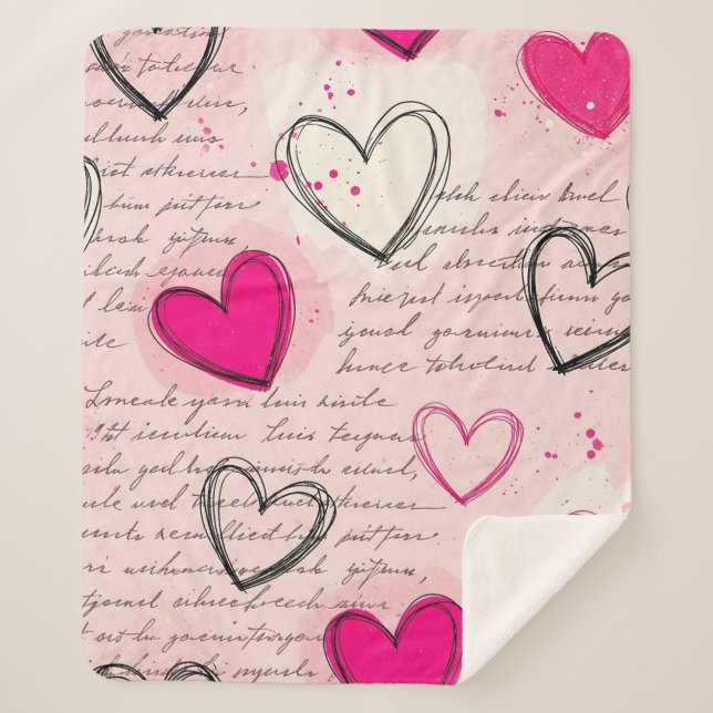 Modern Heart Pattern with Script Background (18) Sherpa Blanket (Front)