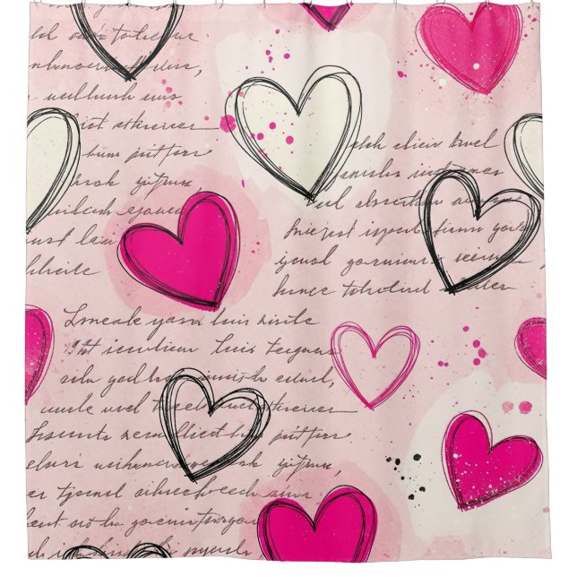 Modern Heart Pattern with Script Background (18) Shower Curtain (Front)
