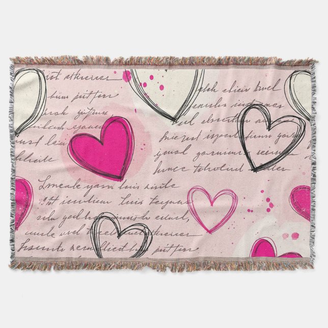 Modern Heart Pattern with Script Background (18) Throw Blanket (Front)