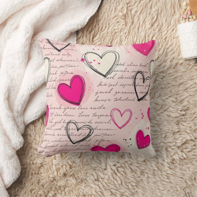Modern Heart Pattern with Script Background (18) Throw Pillow (Blanket)