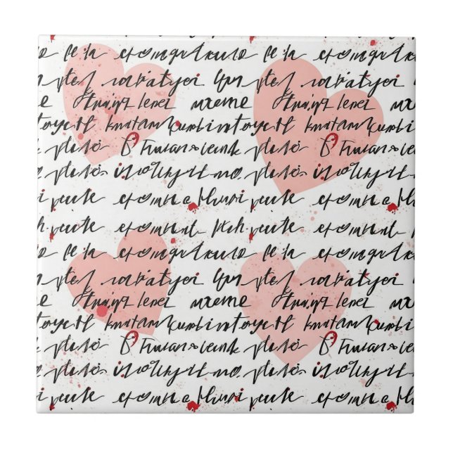 Modern Heart Pattern with Script Background (19) Ceramic Tile (Front)
