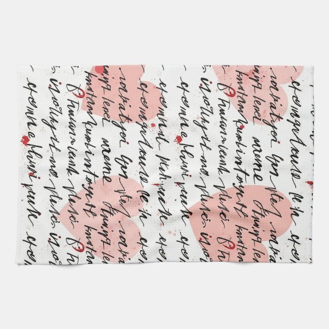 Modern Heart Pattern with Script Background (19) Kitchen Towel (Horizontal)