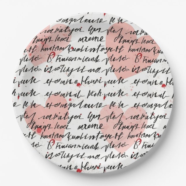 Modern Heart Pattern with Script Background (19) Paper Plates (Front)
