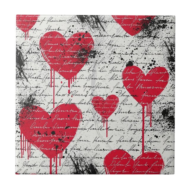 Modern Heart Pattern with Script Background (1) Ceramic Tile (Front)