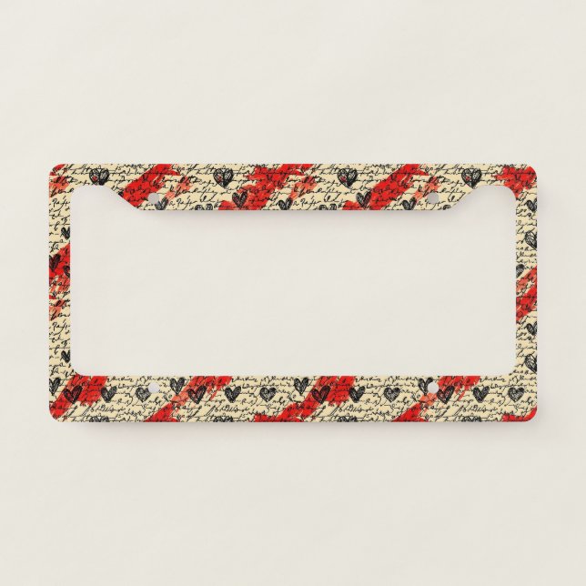 Modern Heart Pattern with Script Background (1) License Plate Frame (Front)