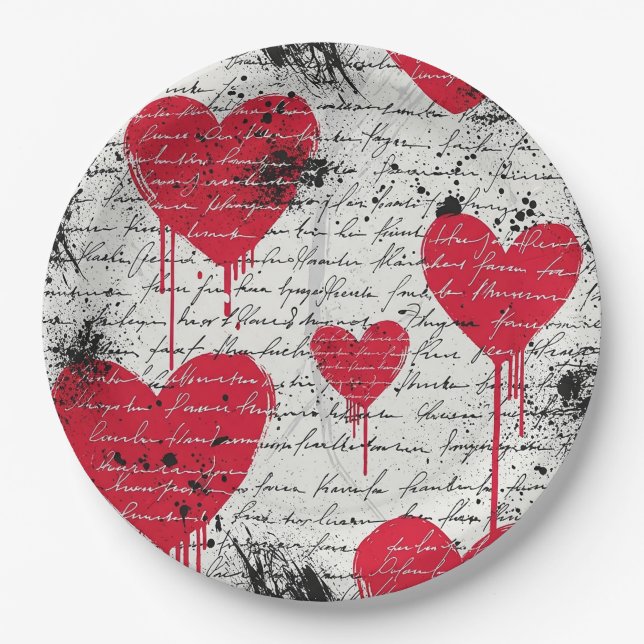 Modern Heart Pattern with Script Background (1) Paper Plates (Front)