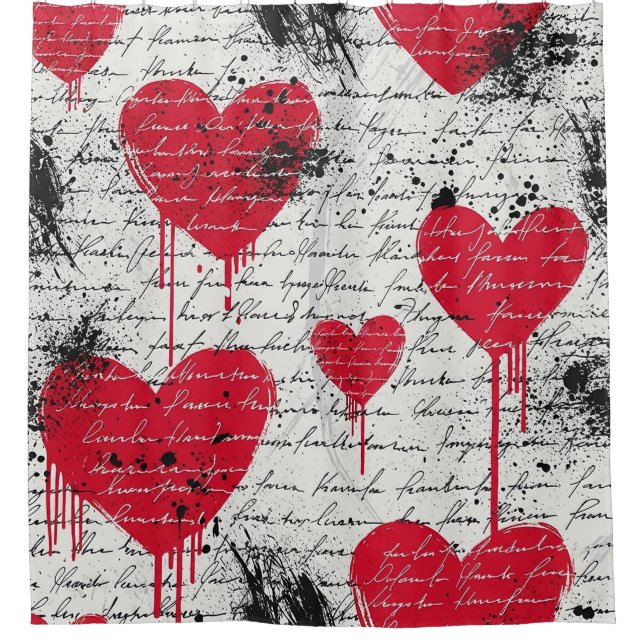 Modern Heart Pattern with Script Background (1) Shower Curtain (Front)