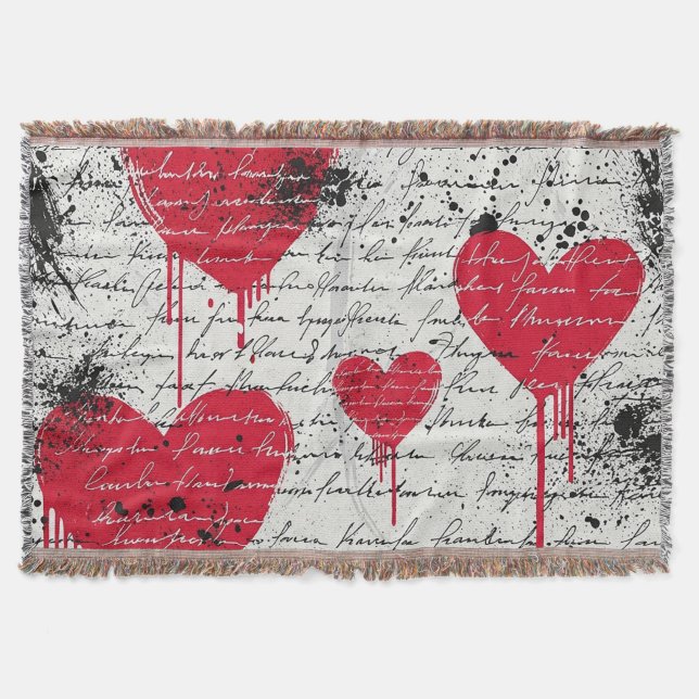 Modern Heart Pattern with Script Background (1) Throw Blanket (Front)
