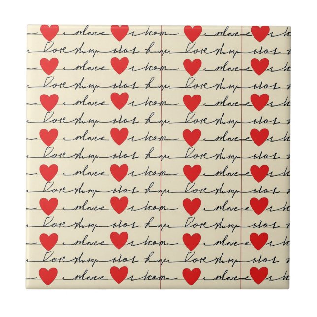 Modern Heart Pattern with Script Background (20) Ceramic Tile (Front)