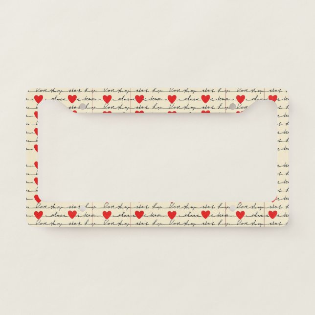 Modern Heart Pattern with Script Background (20) License Plate Frame (Front)