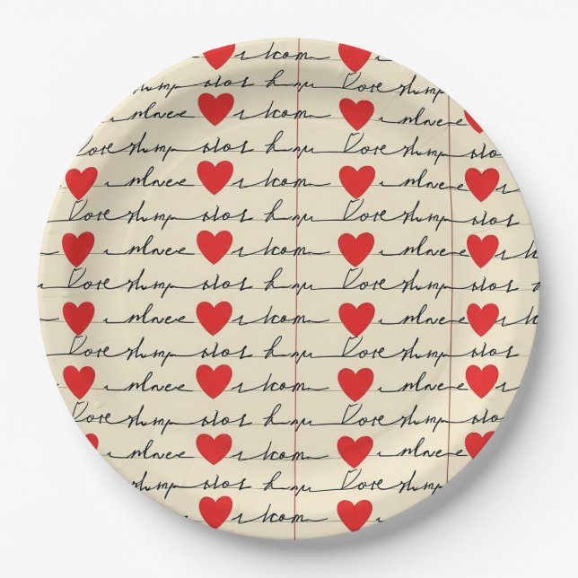 Modern Heart Pattern with Script Background (20) Paper Plates (Front)