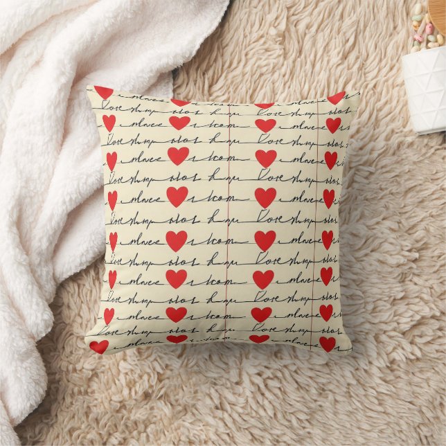 Modern Heart Pattern with Script Background (20) Throw Pillow (Blanket)