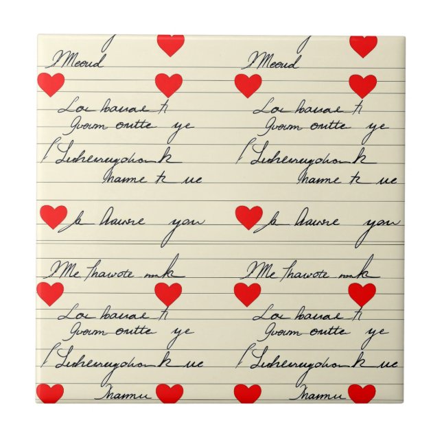 Modern Heart Pattern with Script Background (21) Ceramic Tile (Front)
