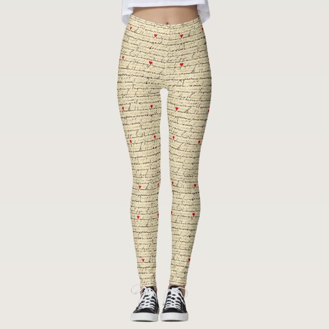 Modern Heart Pattern with Script Background (2) Leggings (Front)