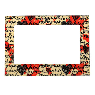 Modern Heart Pattern with Script Background (2) Magnetic Frame