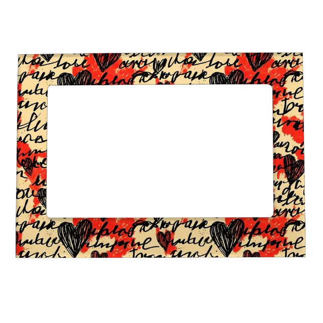 Modern Heart Pattern with Script Background (2) Magnetic Frame (Front)