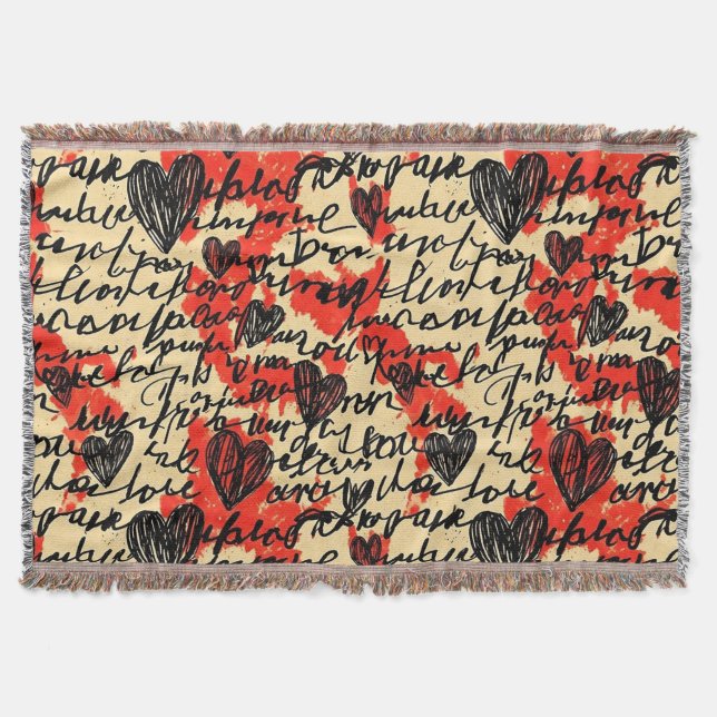 Modern Heart Pattern with Script Background (2) Throw Blanket (Front)