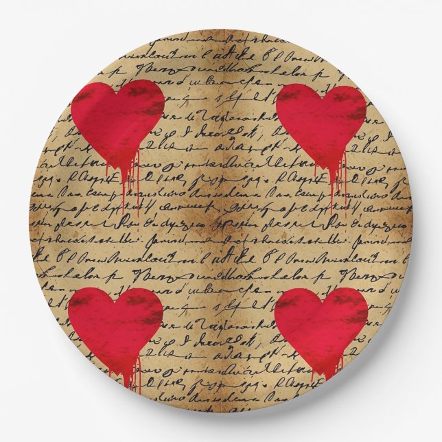 Modern Heart Pattern with Script Background (3) Paper Plates (Front)