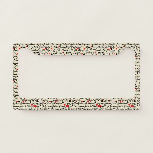 Modern Heart Pattern with Script Background (5) License Plate Frame (Front)
