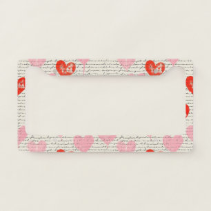 Modern Heart Pattern with Script Background (6) License Plate Frame