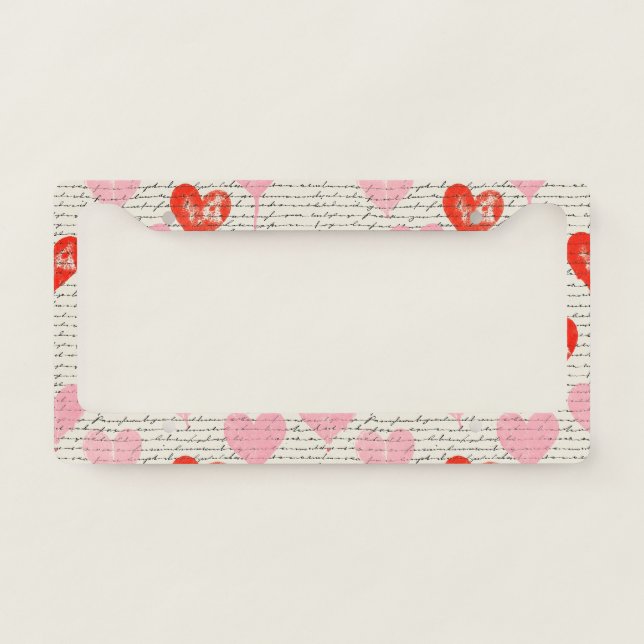 Modern Heart Pattern with Script Background (6) License Plate Frame (Front)