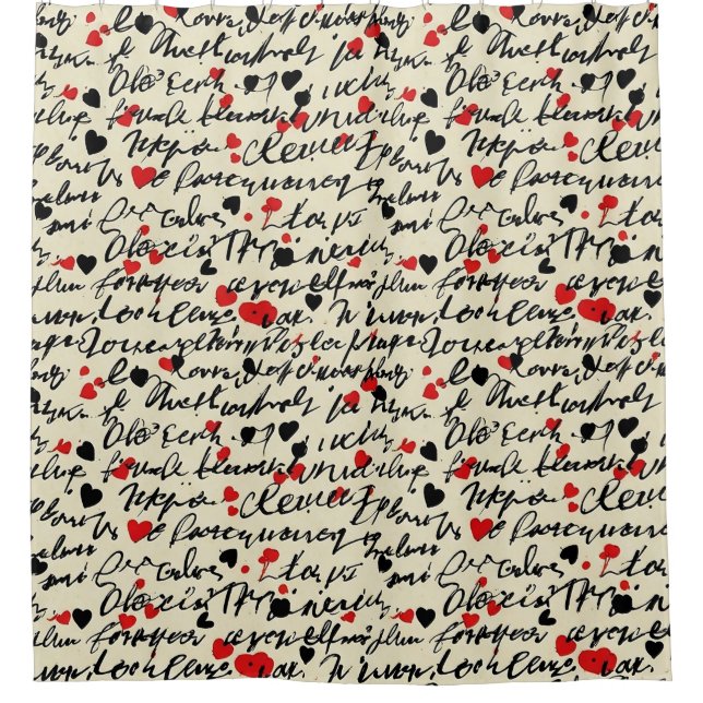 Modern Heart Pattern with Script Background (6) Shower Curtain (Front)