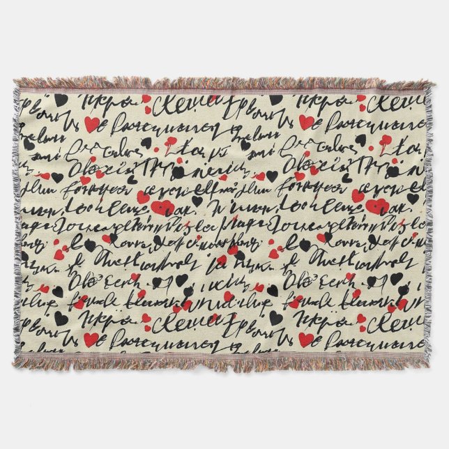 Modern Heart Pattern with Script Background (6) Throw Blanket (Front)