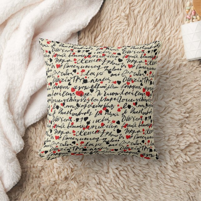 Modern Heart Pattern with Script Background (6) Throw Pillow (Blanket)