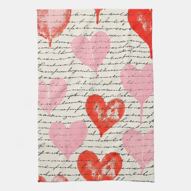 Modern Heart Pattern with Script Background (7) Kitchen Towel (Vertical)