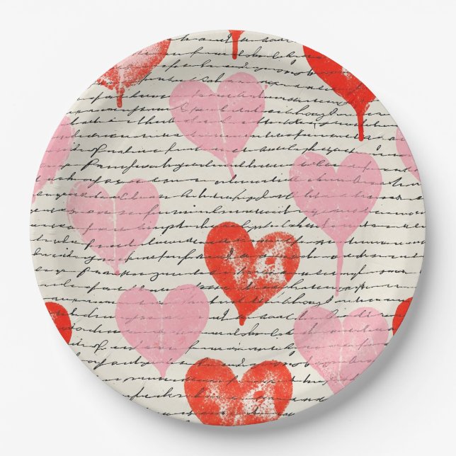 Modern Heart Pattern with Script Background (7) Paper Plates (Front)