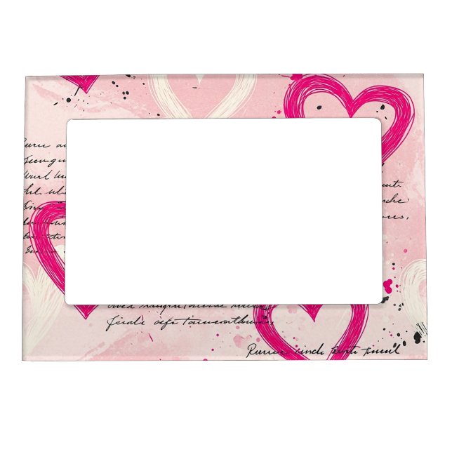 Modern Heart Pattern with Script Background (9) Magnetic Frame (Front)