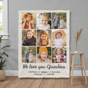 Modern Heart Photo Collage Blanket for Grandma