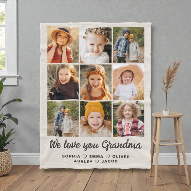 Modern Heart Photo Collage Blanket for Grandma (Creator Uploaded)