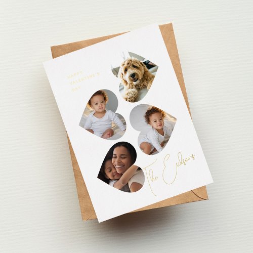 Modern Heart Photo Collage Foil Holiday Card