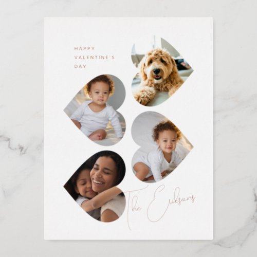Modern Heart Photo Collage Valentines Day Foil Holiday Postcard