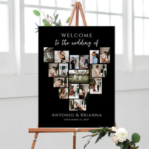 Modern Heart Photo Collage Wedding Welcome Foam Board