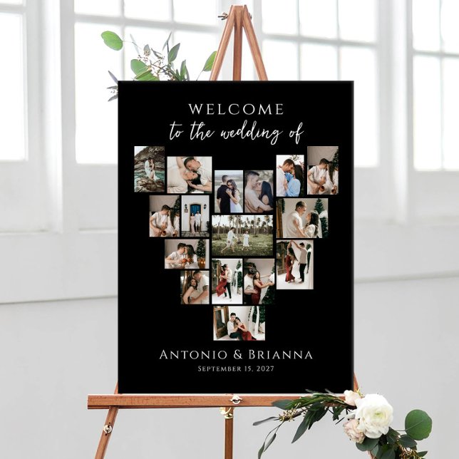 Modern Heart Photo Collage Wedding Welcome Foam Board (Creator Uploaded)