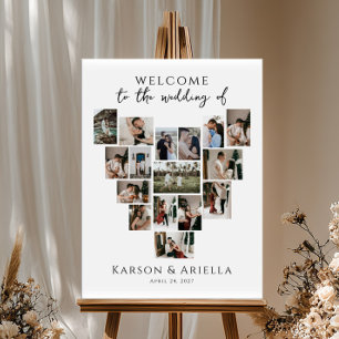 Modern Heart Photo Collage Wedding Welcome Foam Board