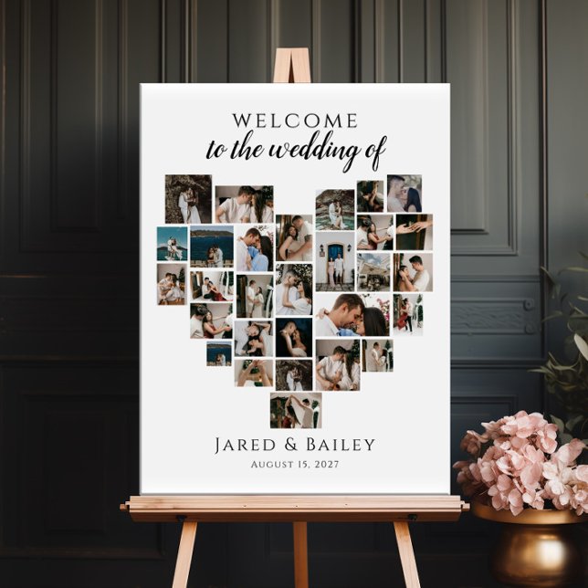 Modern Heart Photo Collage Wedding Welcome Foam Board (Creator Uploaded)