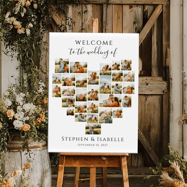 Modern Heart Photo Collage Wedding Welcome Poster (Creator Uploaded)