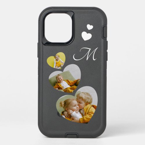 Modern Heart Photo Monogram OtterBox Defender iPhone 12 Case