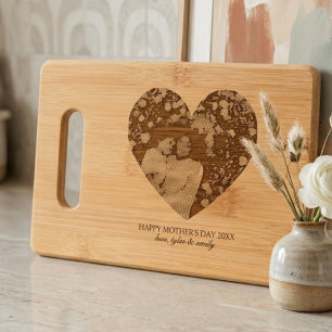Modern Heart Photo Mother's Day Engraved Cutting Board