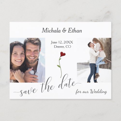Modern Heart Photo Template Save the Date Wedding Postcard