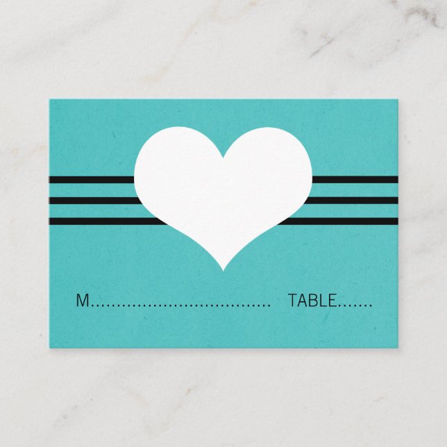 Modern Heart Place Card, Aqua Card (Front)