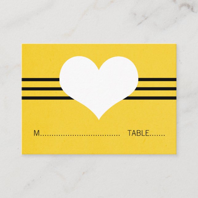 Modern Heart Place Card, Yellow Card (Front)