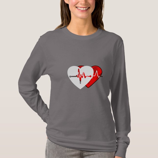 Modern heart print front and back women gray T-Shirt (Front)