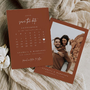 Modern Heart Save The Date Calendar Photo Card