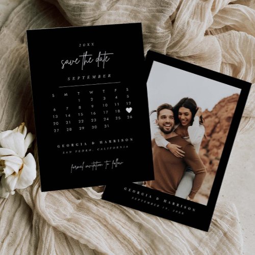 Modern Heart Save The Date Calendar Photo Card