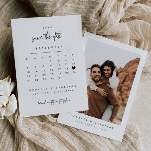 Modern Heart Save The Date Calendar Photo Card